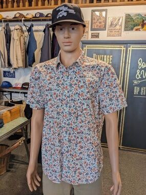 Banana Republic White Short-Sleeve Button-Up Shirt with Floral Print